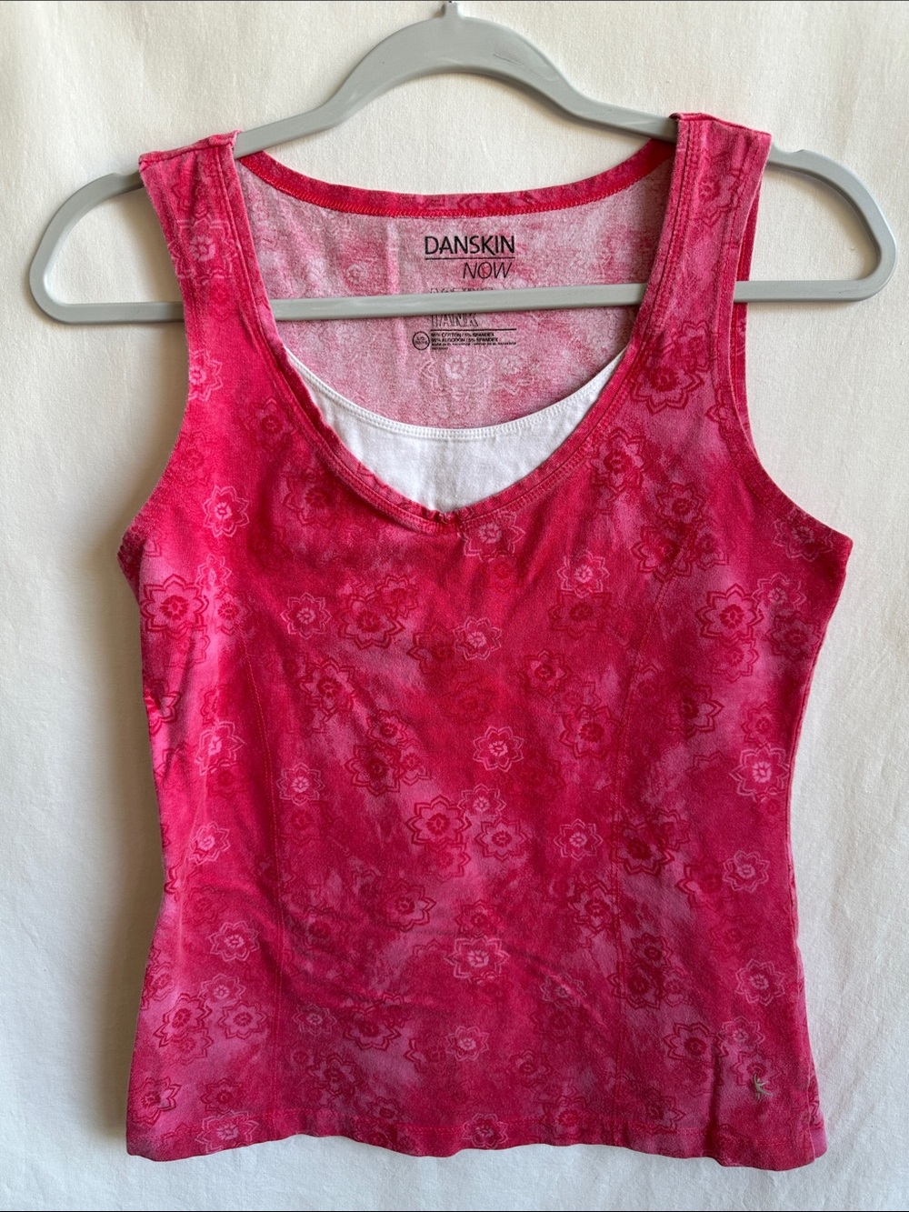 Danskin Now floral rose-pink activewear tank top, size L